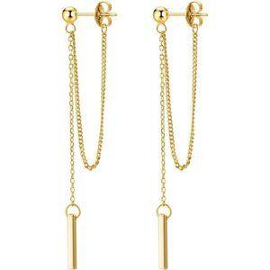 Chain Earrings for Women 18K Gold Plated Dainty Bar Drop Dangle Earrings